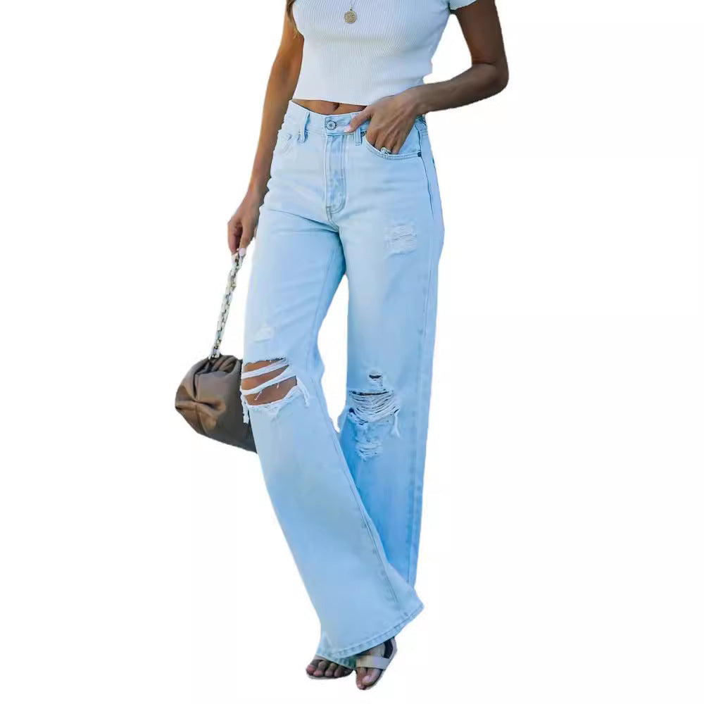 Wide jeans for ladies with a destroyed look, high waist and relaxed cut Lune London