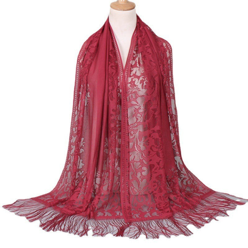 Women's Long Lace Scarf with Fringed Edges Lune London