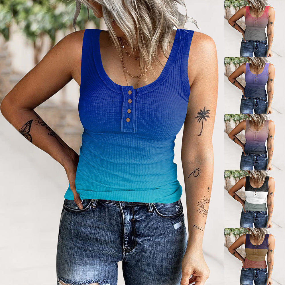 Ladies Comfortable Tank Top with Button Placket and Ribbed Structure Lune London