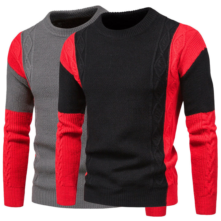Elegant knit sweater for men with creative colorful details and a chic cable pattern.