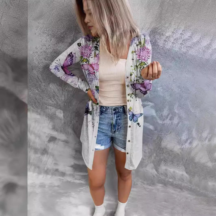 Lune London long blouse jacket for ladies with floral pattern