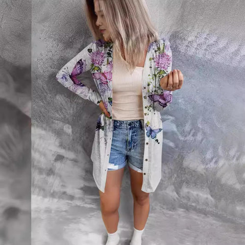 Lune London long blouse jacket for ladies with floral pattern