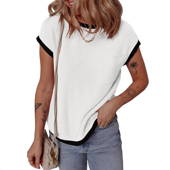 Boxy textured T-shirt for women with pocket Lune London