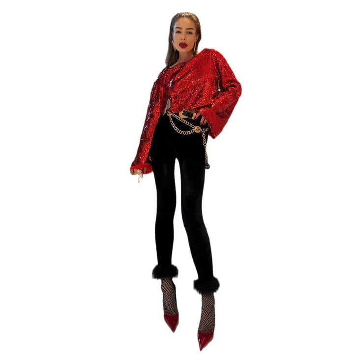 Elegant velvet leggings for women with remarkable faux fur details Lune London