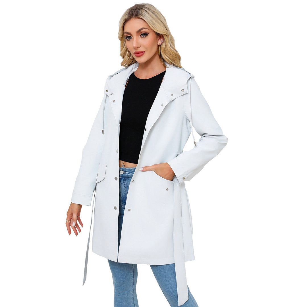 Women's waterproof transition jacket with adjustable hood and waist belt Chic and Style