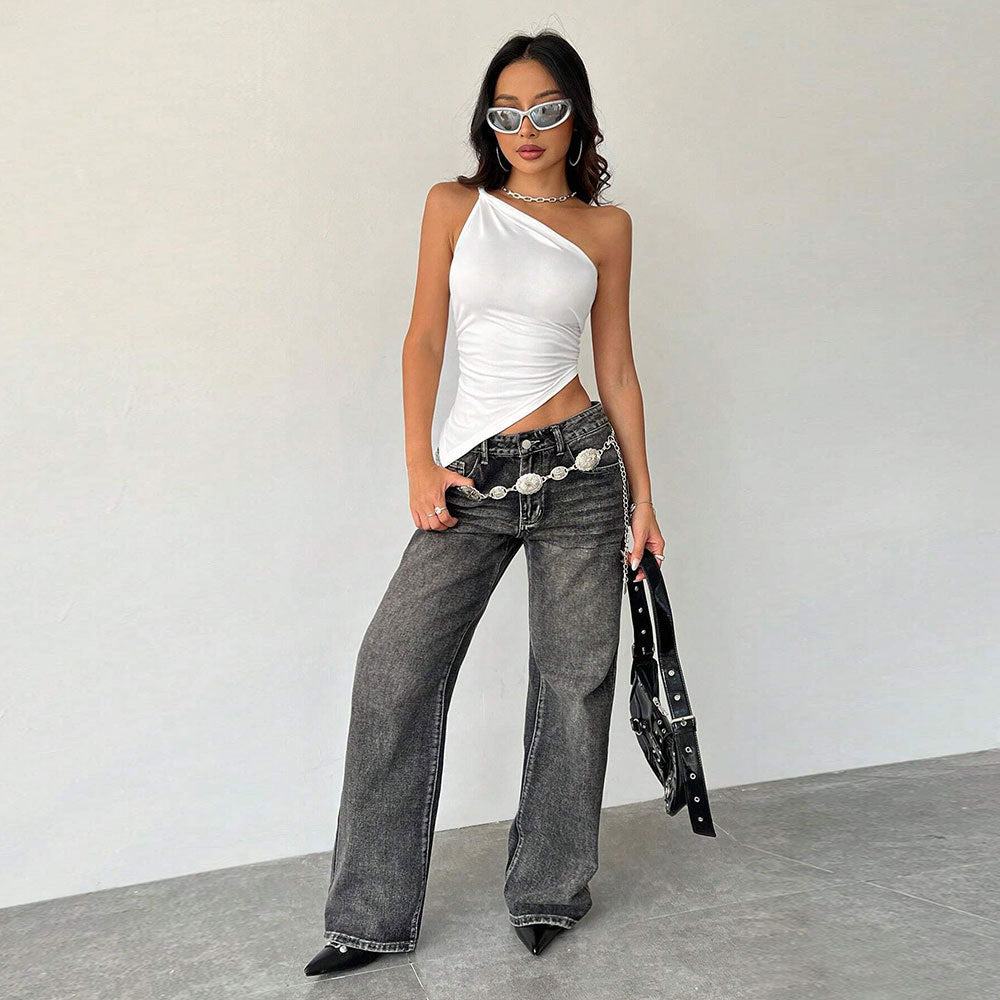 Asymmetrical top for women with elegant draping Chic & Stil
