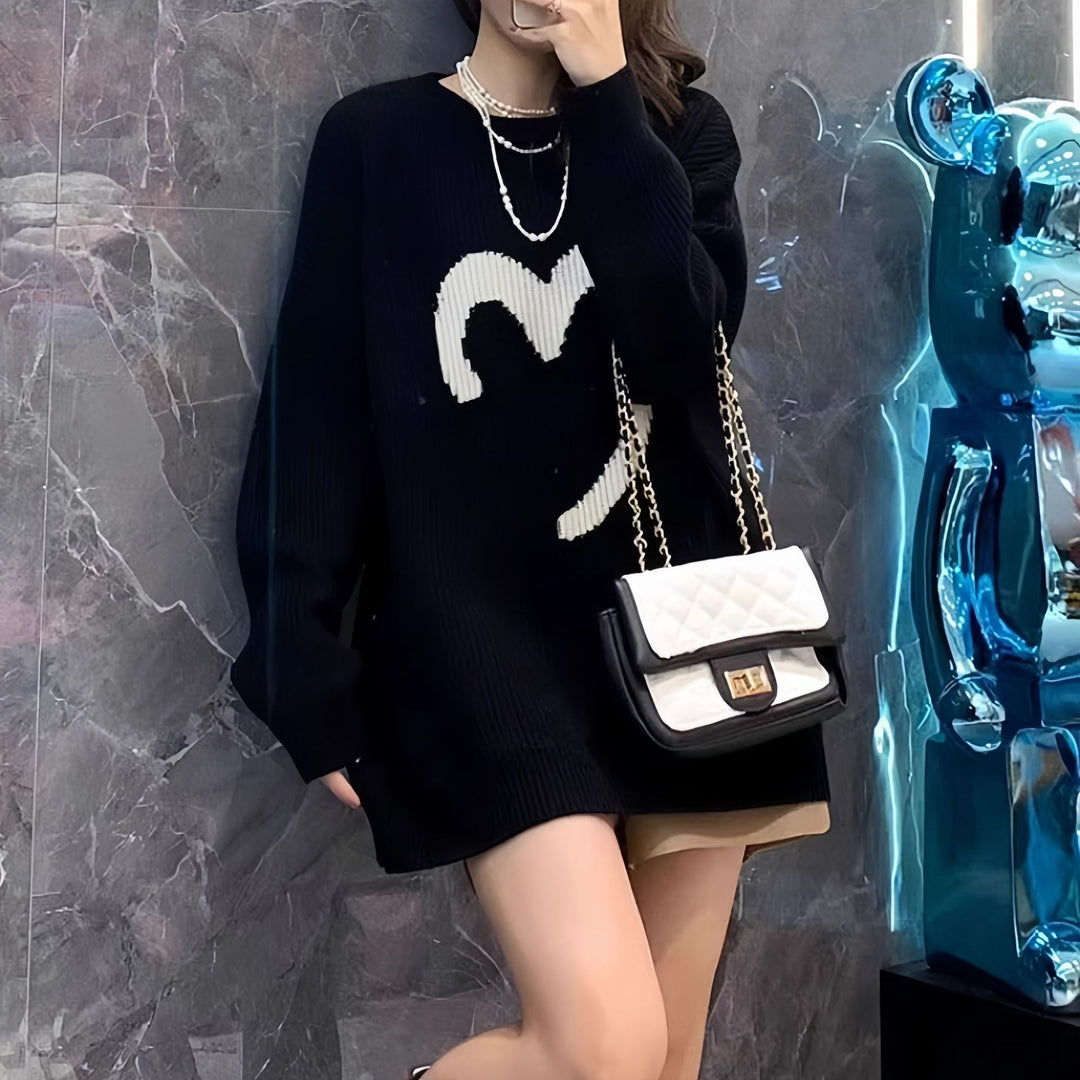 Sweat à col rond oversized pour femmes avec motif en câble texturé Chic & Stil
