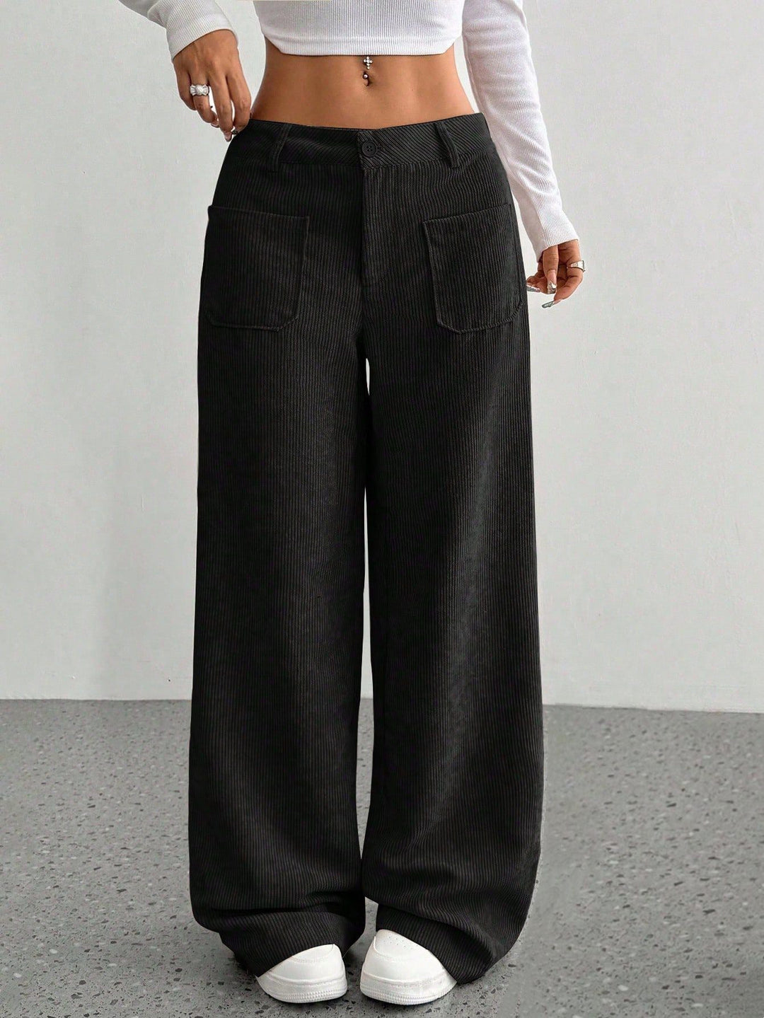 Women Wide-Cut Corduroy Pants with Practical Pockets Lune London