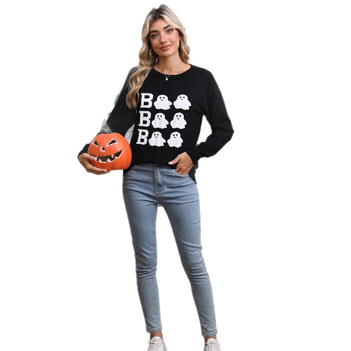 Pull d'Halloween en tricot pour femmes avec motif de fantôme et coupe ample Chic & Stil
