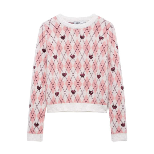 Women's sweater with heart-shaped pattern and sparkling elements Lune London