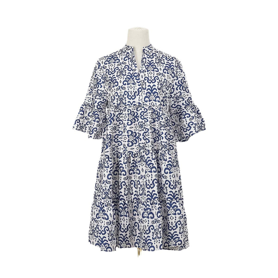 Shirt dress for women with voluminous ruffled sleeves and a playful floral pattern Lune London