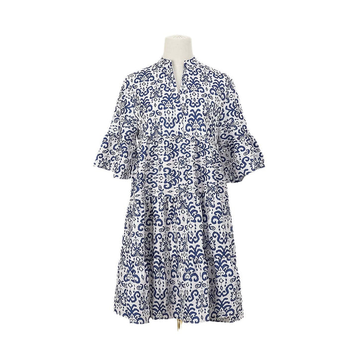 Shirt dress for women with voluminous ruffled sleeves and a playful floral pattern Lune London