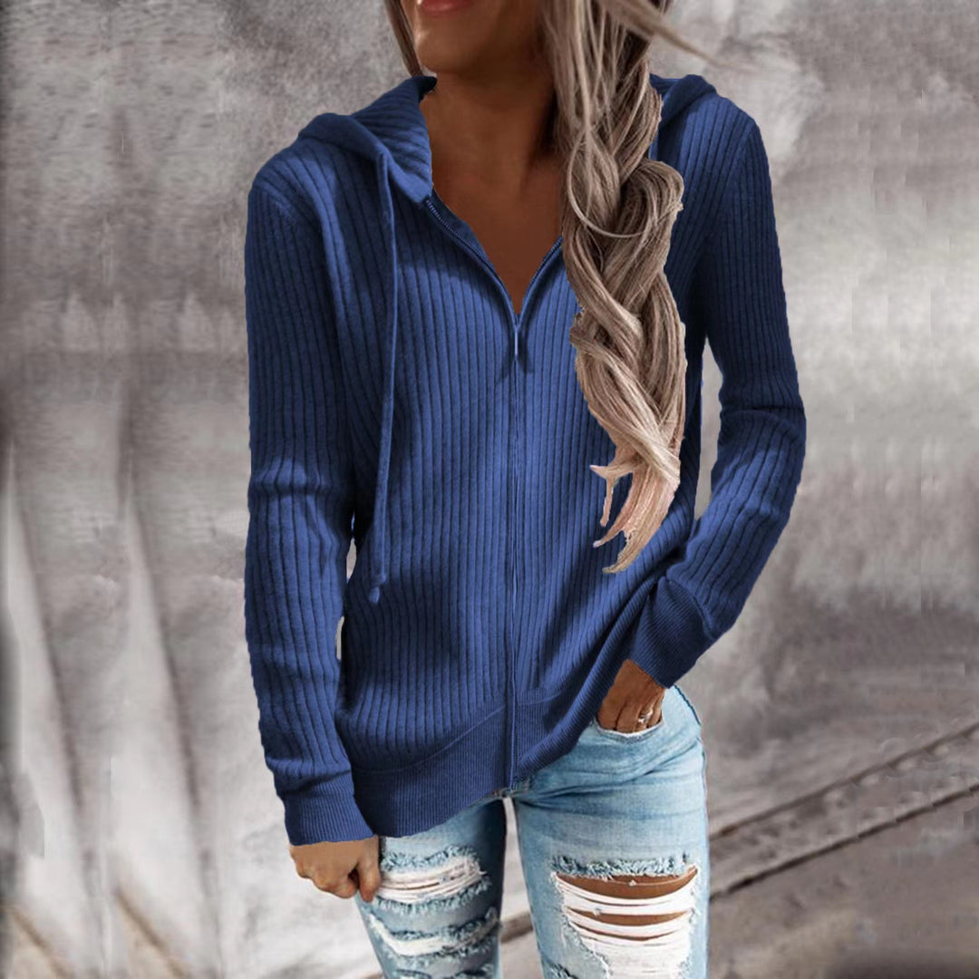 Veste à capuche rayée pour femmes avec fermeture éclair intégrale et poignets Chic & Stil