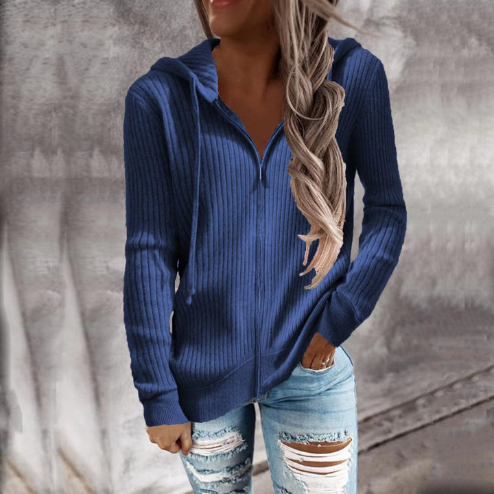 Veste à capuche rayée pour femmes avec fermeture éclair intégrale et poignets Chic & Stil