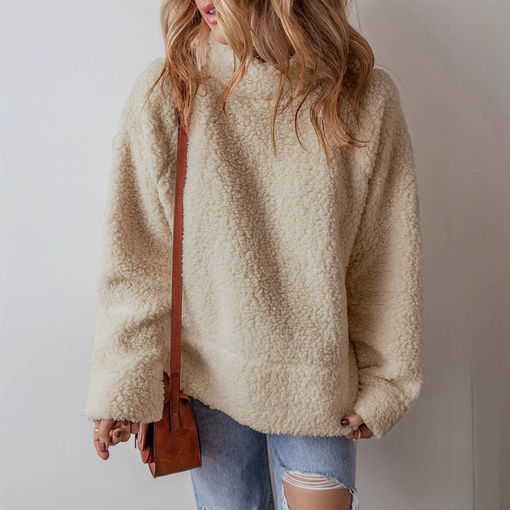 Cozy fleece sweater for women with a high collar and loose fit Lune London