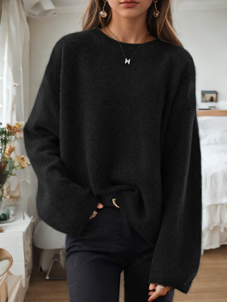Ladies Comfortable Knit Sweater with Loose Fit and Wide Sleeves Lune London