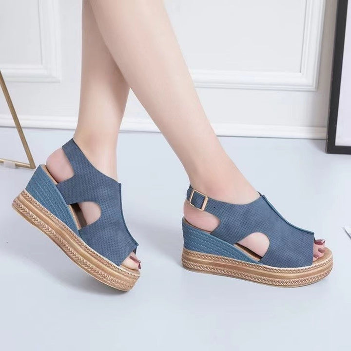 Elegant and comfortable wedge sandals for women with an open heel and adjustable strap Lune London