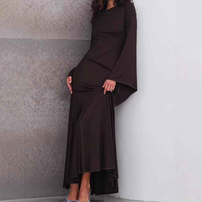 Ladies Elegant Maxi Dress with Floating Hem and Chic Loose Sleeves