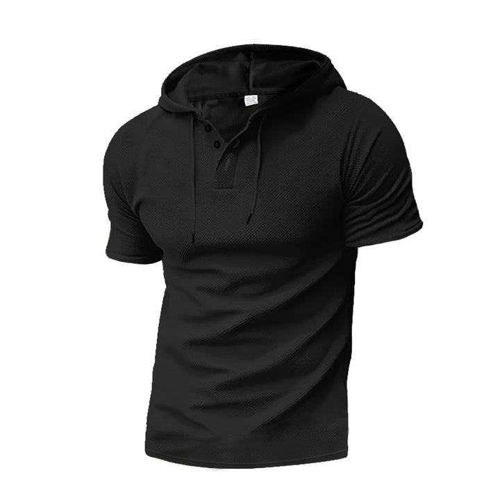 Men's Short Sleeve Hoodie Shirt with Stylish Henley Neckline Lune London