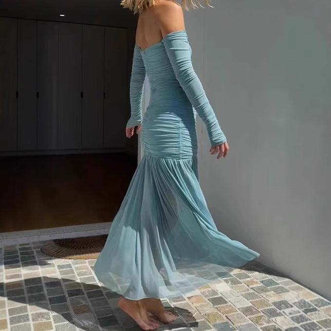 Ladies Elegant Maxi Dress Off-Shoulder with Fitted Design and Chic Flowing Skirt