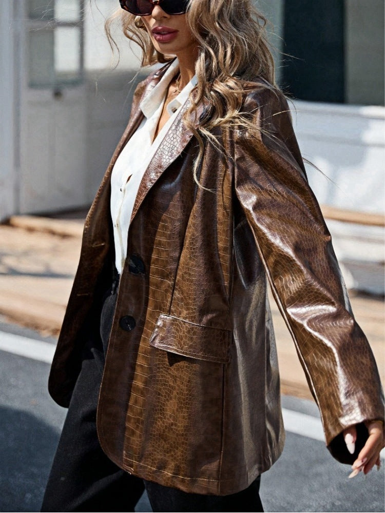 Crocodile leather look jacket for women with elegant design Lune London