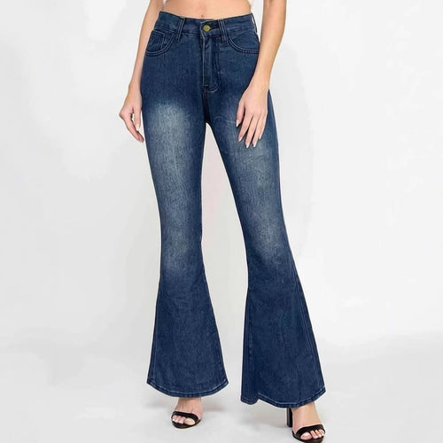 Women's Flared Jeans with High Waist and Unique Texture Design Lune London
