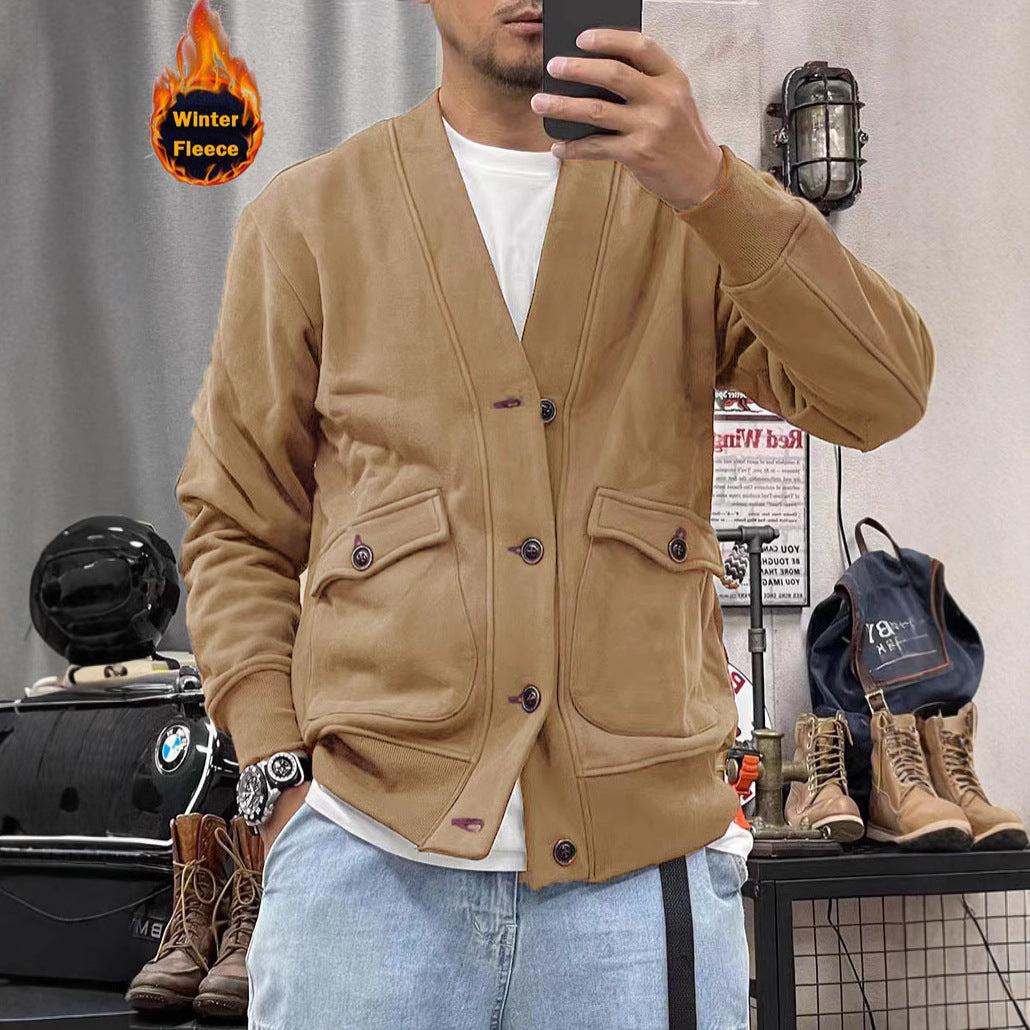 Trendy fleece jacket for men with practical pockets and stylish button placket Lune London