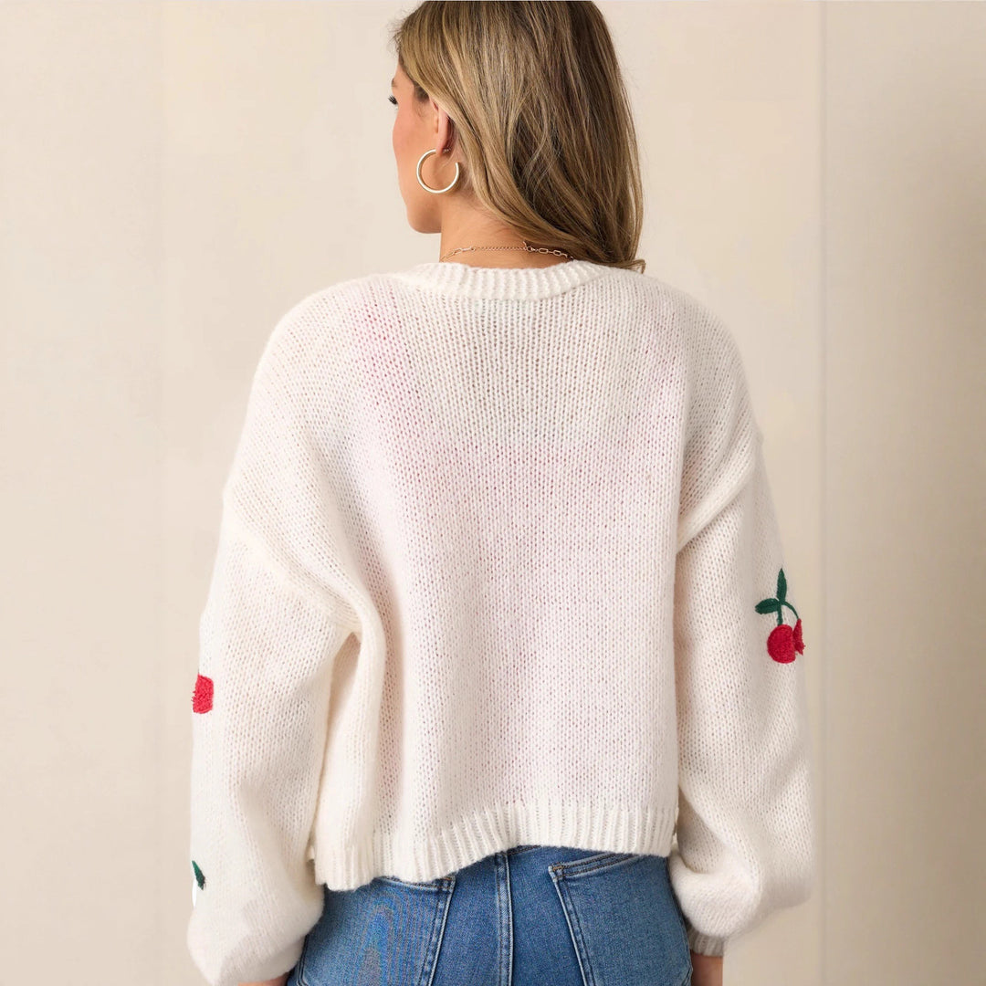 Ladies' vest with cherry embroidery Lune London