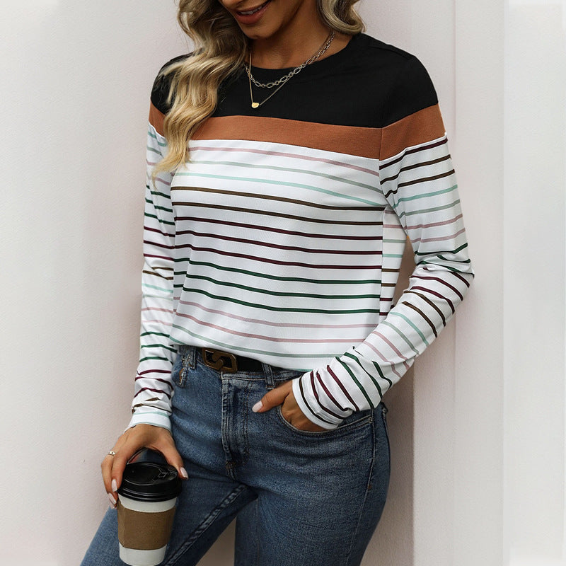 Ladies casual striped long sleeve t-shirt with round neck Lune London