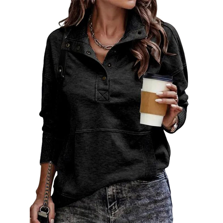 Vintage style women's sporty sweater with high collar and snap buttons Lune London