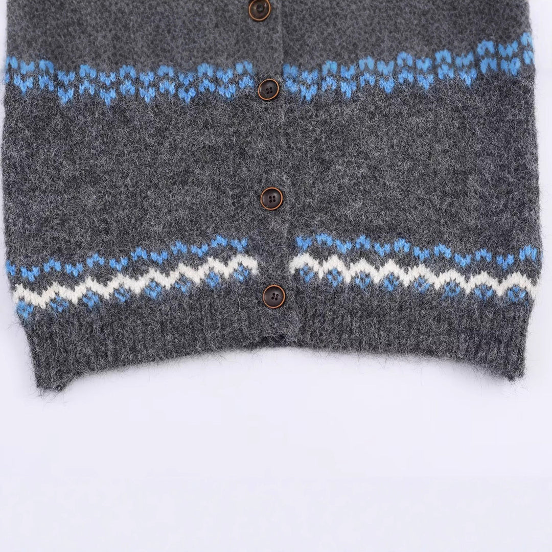 Knitted jacket for women with traditional pattern and high collar Lune London