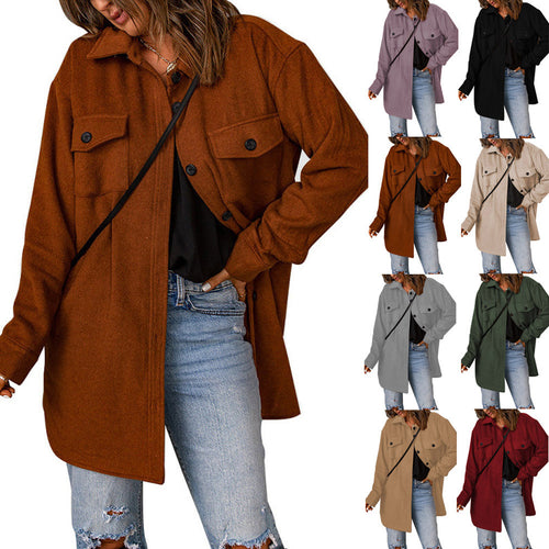 Ladies Oversized Leisure Jacket with Double Pockets and Chic Button Details