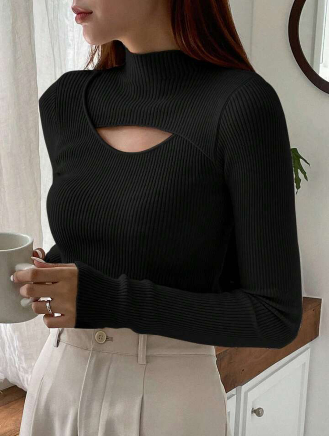 Women Elegant Long Sleeve Top with Chic Neckline Lune London