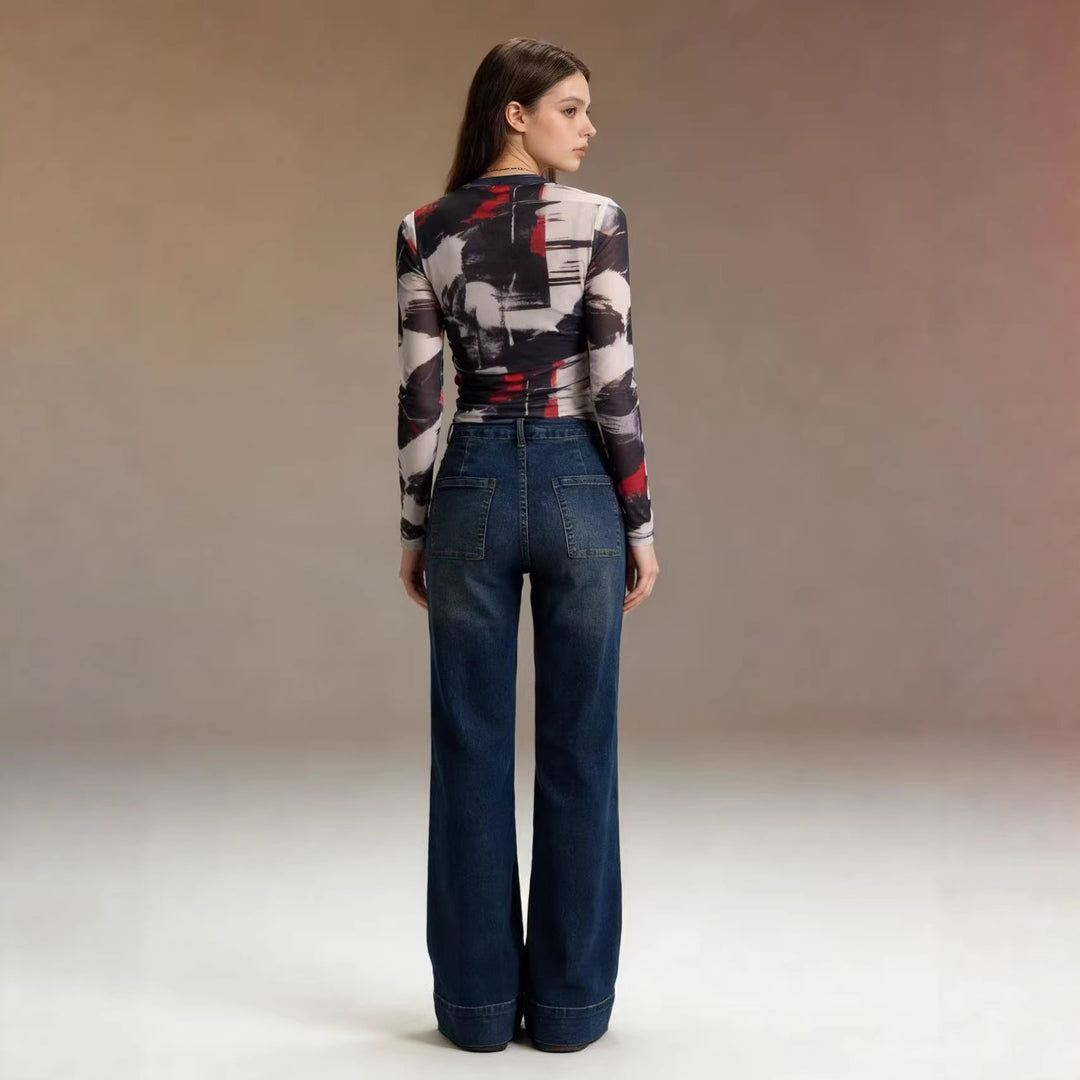 Ladies High-Waist Wide-Leg Trousers with Trendy Patch Lune London