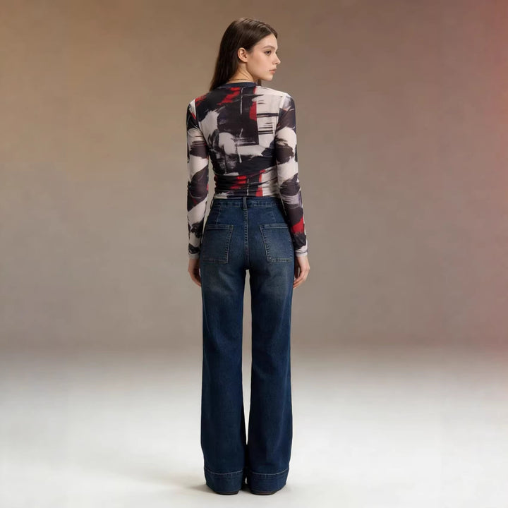 Ladies High-Waist Wide-Leg Trousers with Trendy Patch Lune London