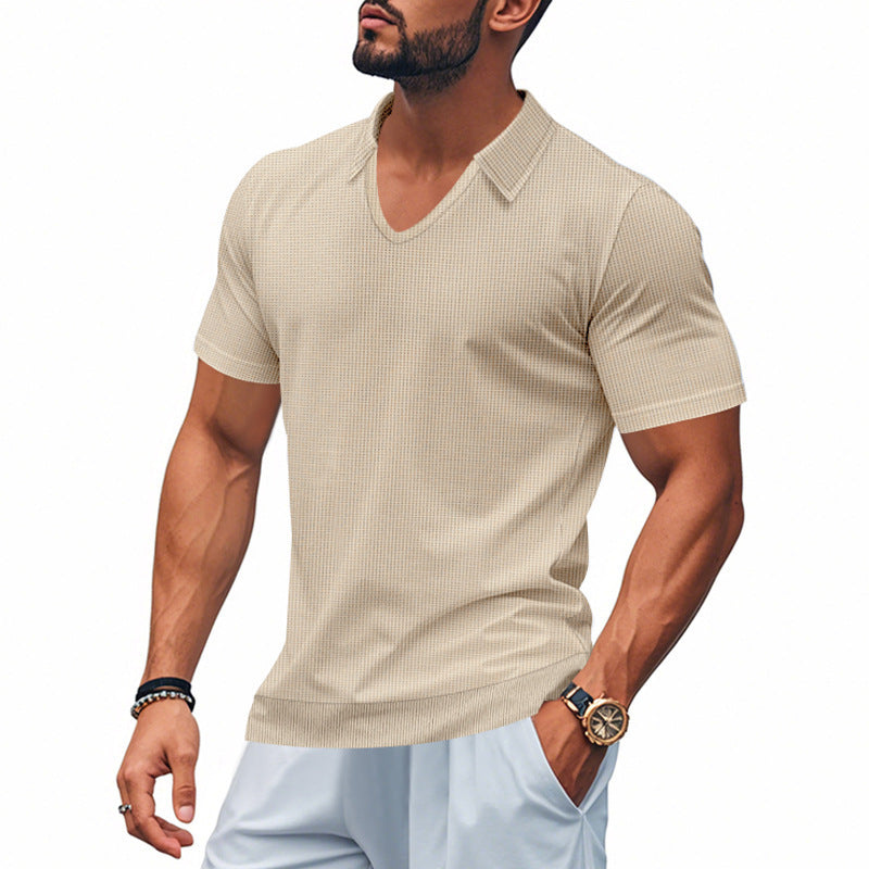 Short sleeve V-neck shirt for men with textured design Lune London