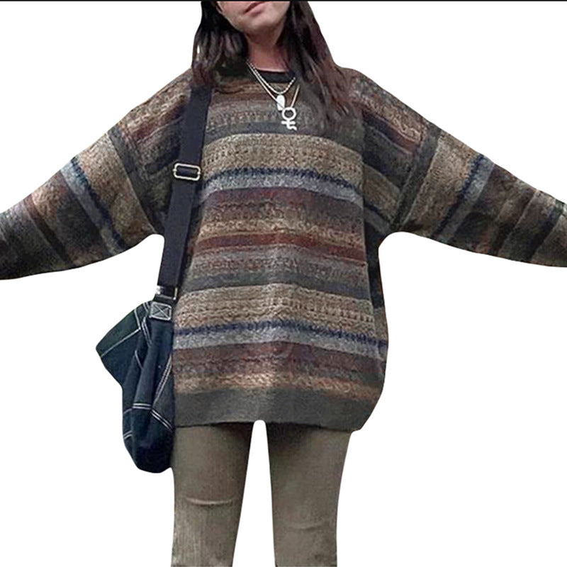 Pullover oversized confortable pour femmes avec un motif rayé coloré et des manches larges Chic & Stil