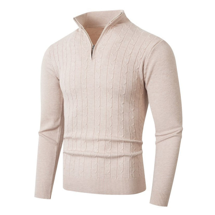 Men's knitted sweater with a modern twisted pattern and a high collar Lune London