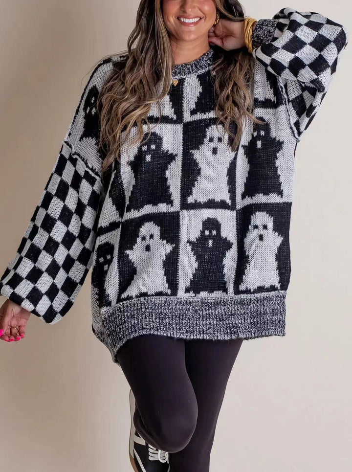 Ladies Large, comfortable knitted sweater with ghost design Lune London