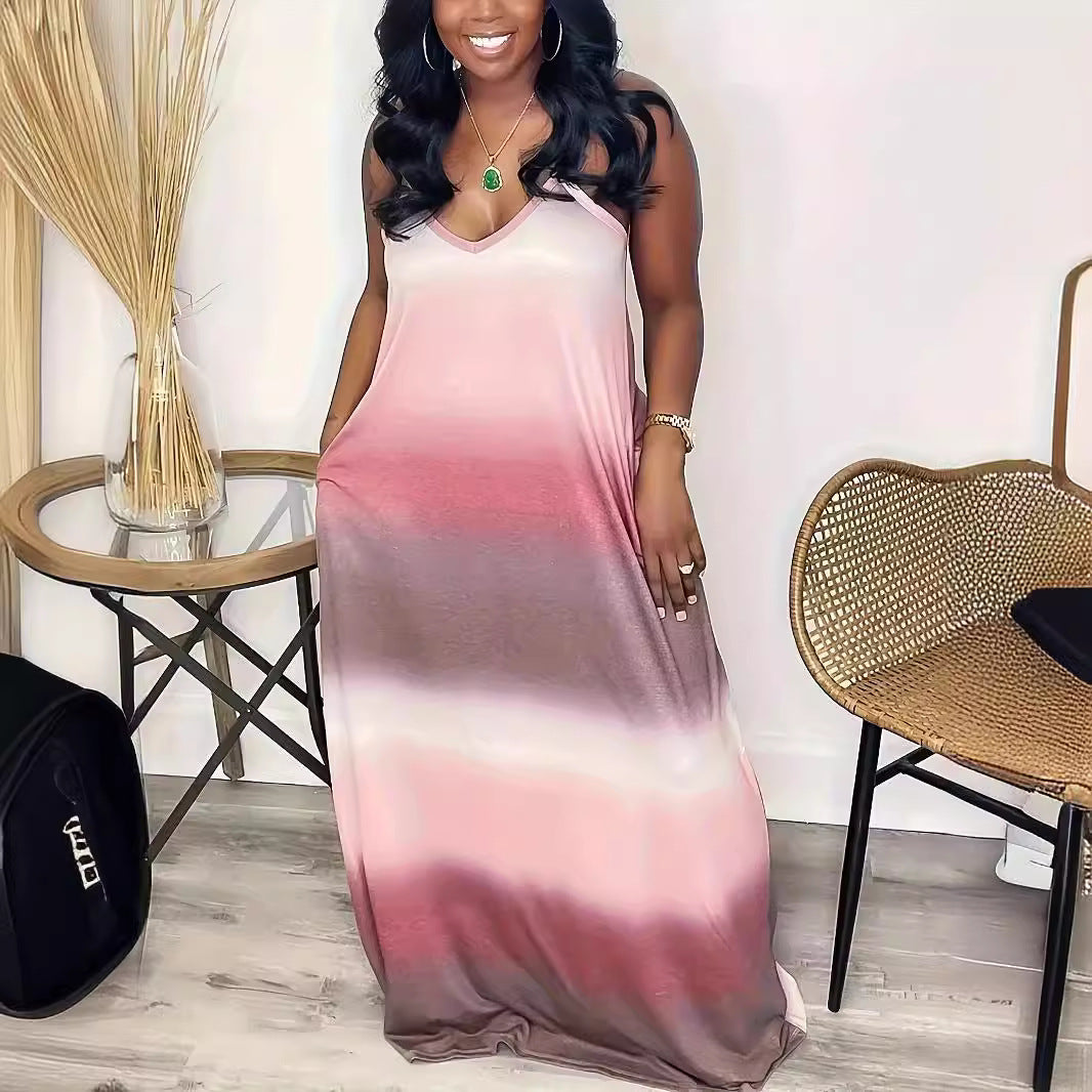 Maxi dress for women with sporty V-neck and trendy gradient color Lune London