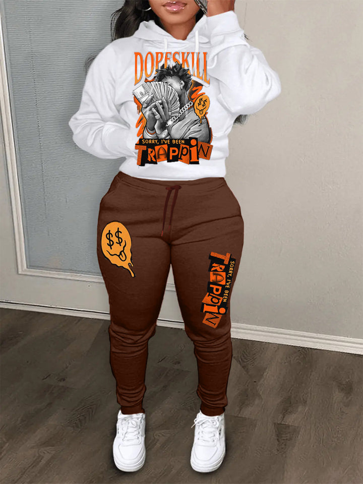 Women's hoodie and jogger pants set with creative graphic print Lune London