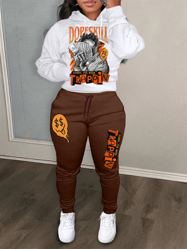 Women's hoodie and jogger pants set with creative graphic print Lune London