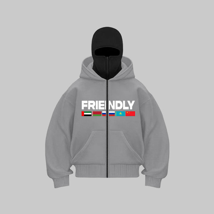 Hooded jacket for women with fixed zipper and striking graphic print Lune London