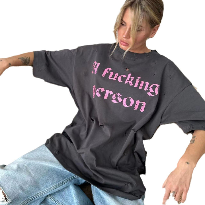 Oversized t-shirt for women with trendy ripped details Lune London