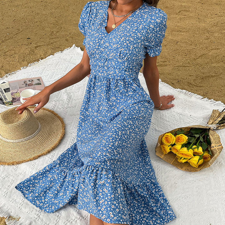 Floral wrap dress for women with ruffles Lune London