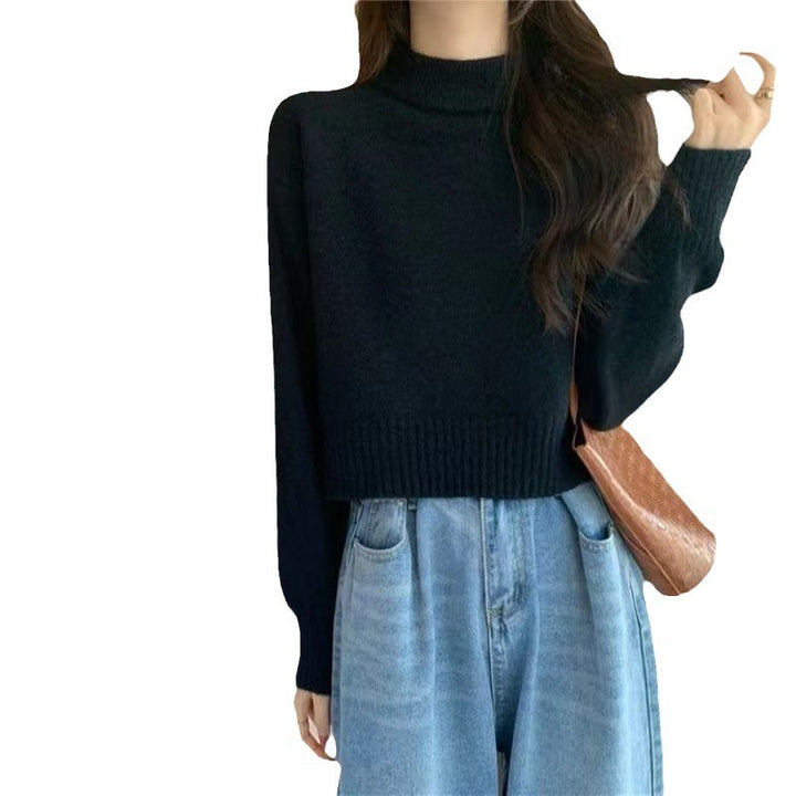 Ladies thick knit pullover with high collar and ribbed pattern Lune London