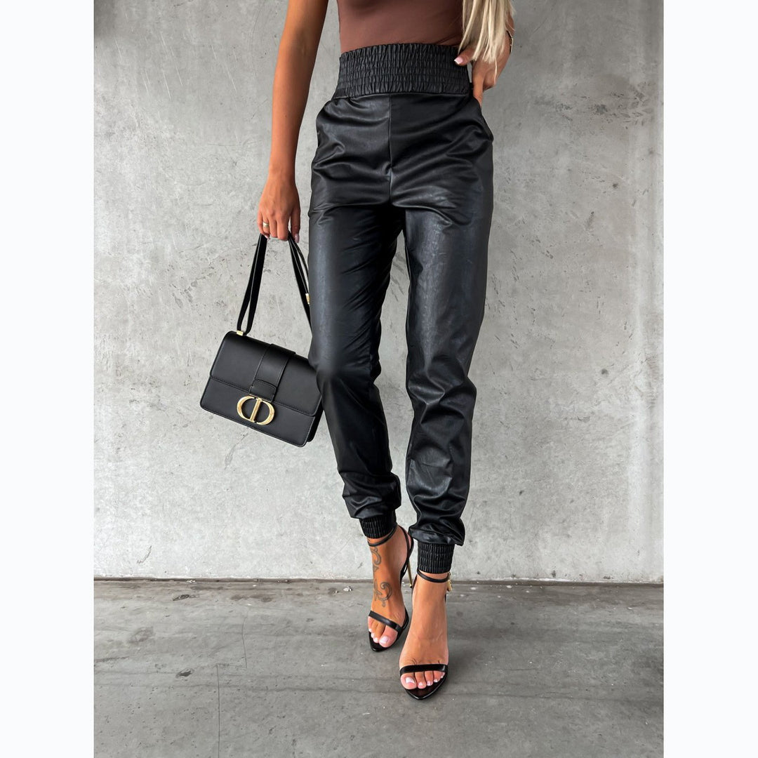 Women's faux leather pants with elastic waistband and slim fit Lune London