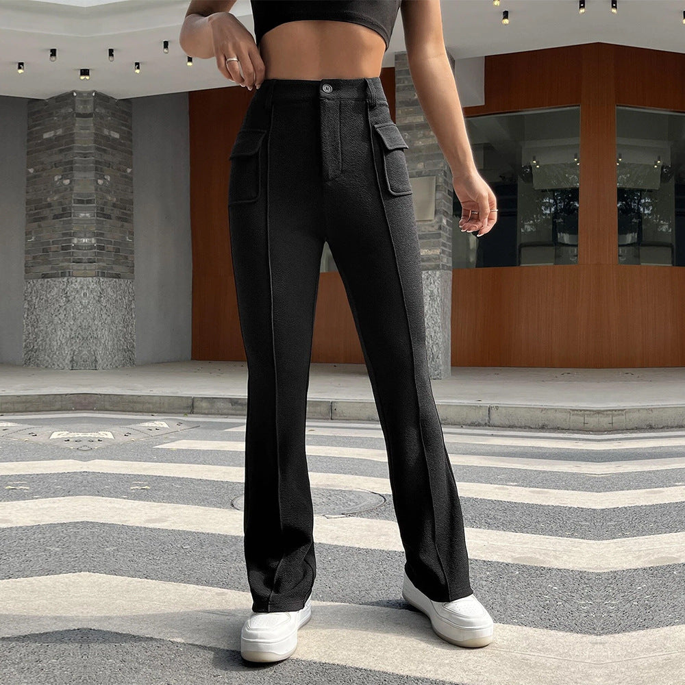 Pantalons palazzo classiques pour femmes avec poches plaquées et taille haute Chic & Stil