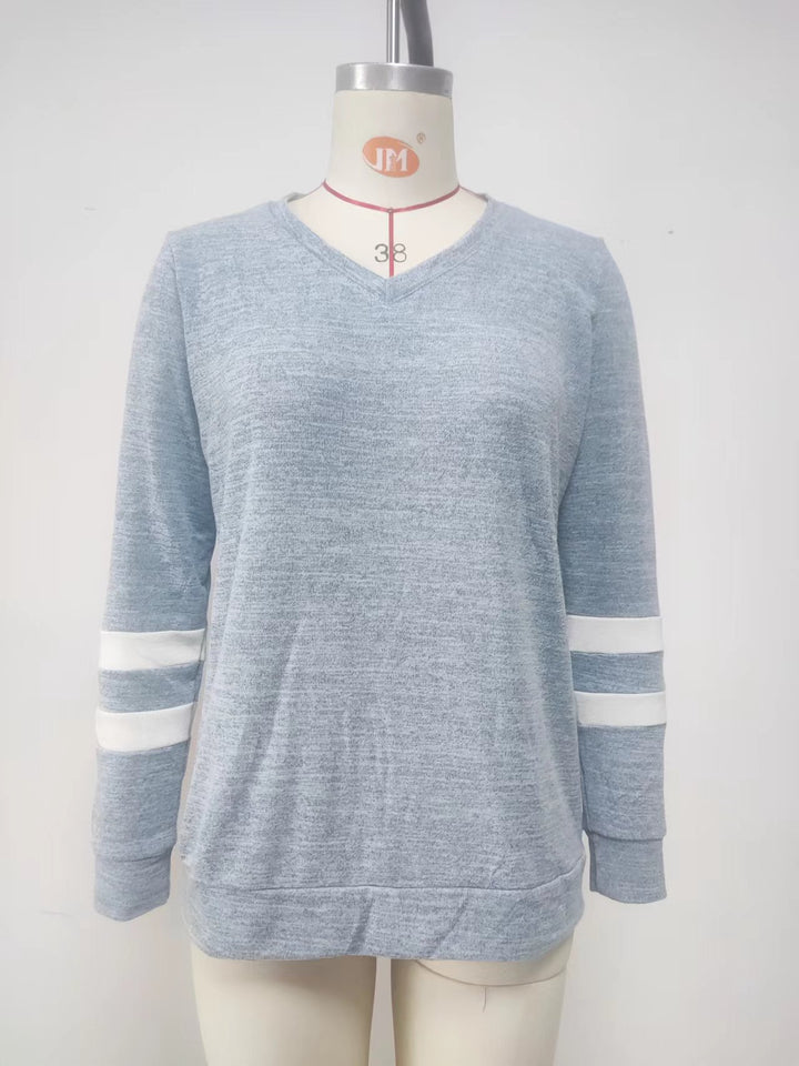 Long Sleeve Sporty T-Shirt for Women with V-Neck and Striped Details Lune London
