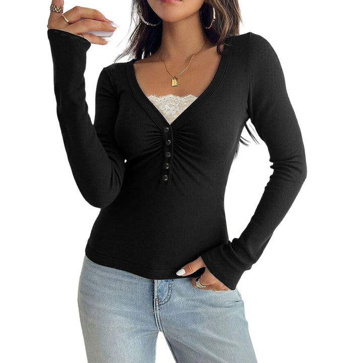 Chemise à manches longues pour femmes avec un décolleté en V à la mode et un design à boutons Chic & Stil